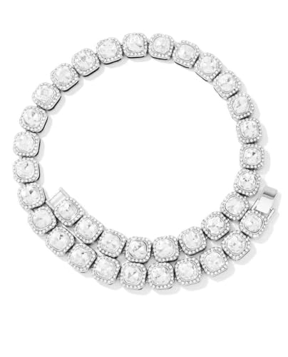 Iced Out Zircon Necklace for Men, Silver Tone Chain, AAA